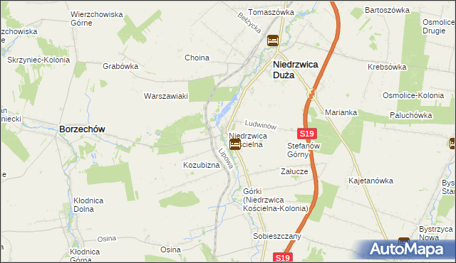 mapa Niedrzwica Kościelna, Niedrzwica Kościelna na mapie Targeo