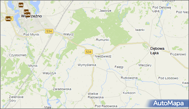 mapa Niedźwiedź gmina Dębowa Łąka, Niedźwiedź gmina Dębowa Łąka na mapie Targeo