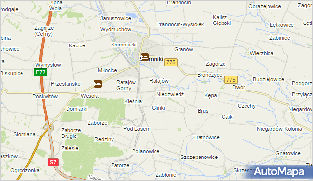 mapa Niedźwiedź gmina Słomniki, Niedźwiedź gmina Słomniki na mapie Targeo