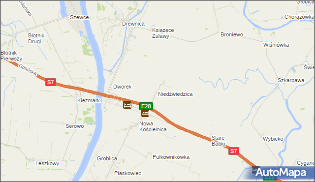 mapa Niedźwiedzica gmina Stegna, Niedźwiedzica gmina Stegna na mapie Targeo