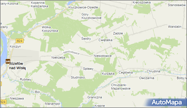 mapa Niesiołowice gmina Józefów nad Wisłą, Niesiołowice gmina Józefów nad Wisłą na mapie Targeo