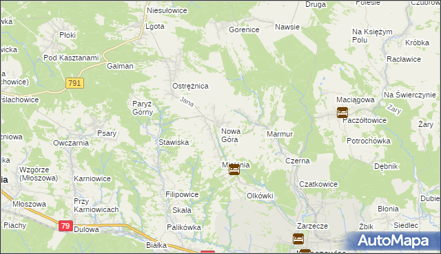 mapa Nowa Góra gmina Krzeszowice, Nowa Góra gmina Krzeszowice na mapie Targeo