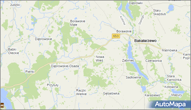 mapa Nowa Wieś gmina Bakałarzewo, Nowa Wieś gmina Bakałarzewo na mapie Targeo