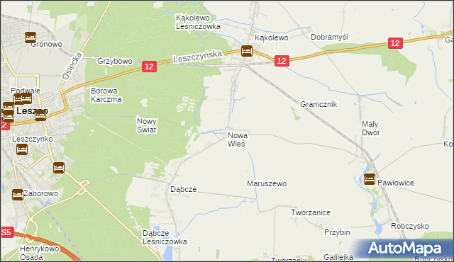 mapa Nowa Wieś gmina Rydzyna, Nowa Wieś gmina Rydzyna na mapie Targeo