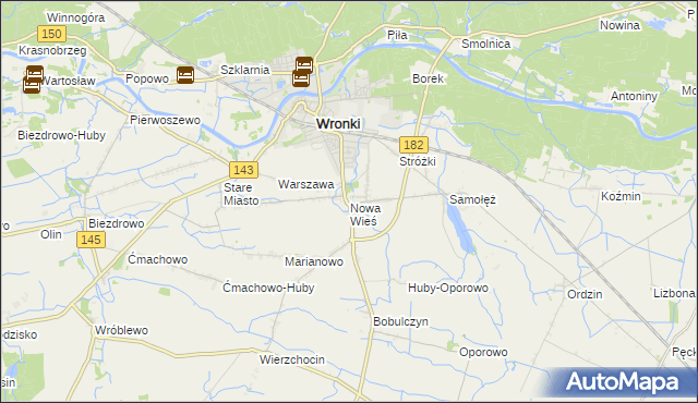mapa Nowa Wieś gmina Wronki, Nowa Wieś gmina Wronki na mapie Targeo