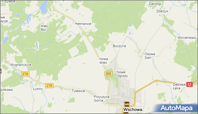 mapa Nowa Wieś gmina Wschowa, Nowa Wieś gmina Wschowa na mapie Targeo