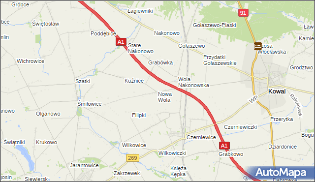 mapa Nowa Wola gmina Choceń, Nowa Wola gmina Choceń na mapie Targeo