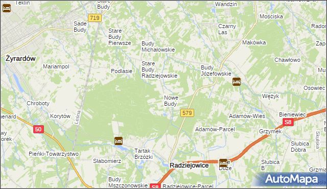 mapa Nowe Budy gmina Radziejowice, Nowe Budy gmina Radziejowice na mapie Targeo