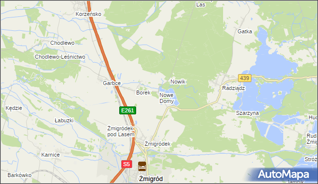 mapa Nowe Domy gmina Żmigród, Nowe Domy gmina Żmigród na mapie Targeo