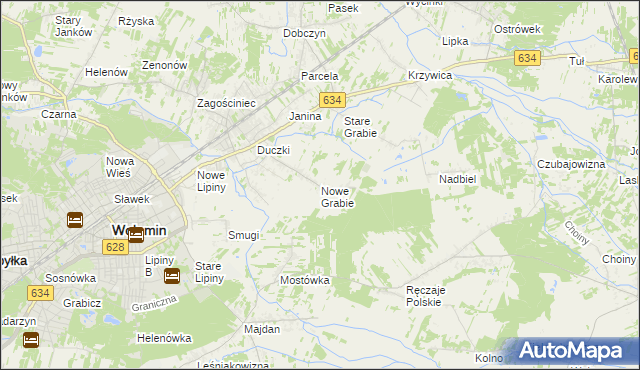 mapa Nowe Grabie gmina Wołomin, Nowe Grabie gmina Wołomin na mapie Targeo