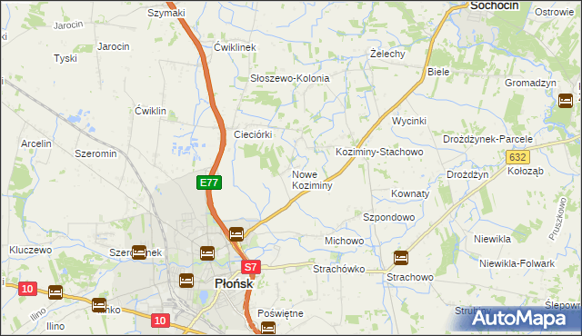 mapa Nowe Koziminy, Nowe Koziminy na mapie Targeo