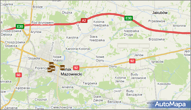 mapa Nowe Osiny, Nowe Osiny na mapie Targeo