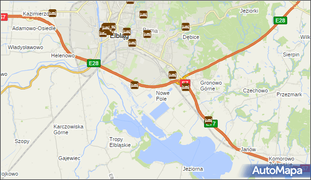 mapa Nowe Pole gmina Elbląg, Nowe Pole gmina Elbląg na mapie Targeo