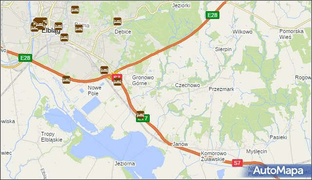 mapa Nowina gmina Elbląg, Nowina gmina Elbląg na mapie Targeo