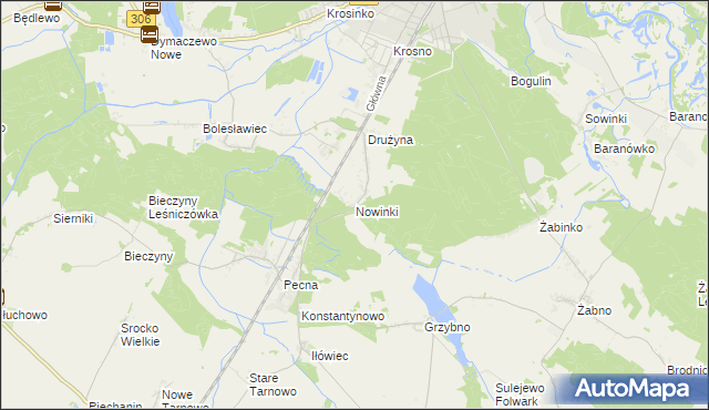 mapa Nowinki gmina Mosina, Nowinki gmina Mosina na mapie Targeo