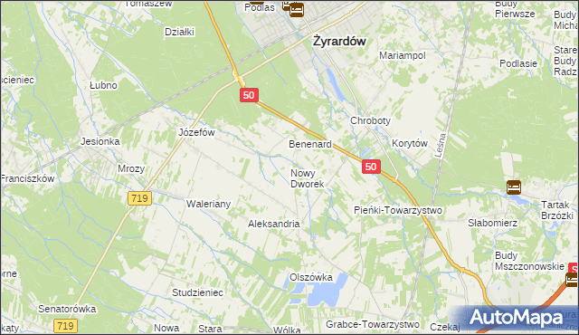 mapa Nowy Dworek gmina Mszczonów, Nowy Dworek gmina Mszczonów na mapie Targeo