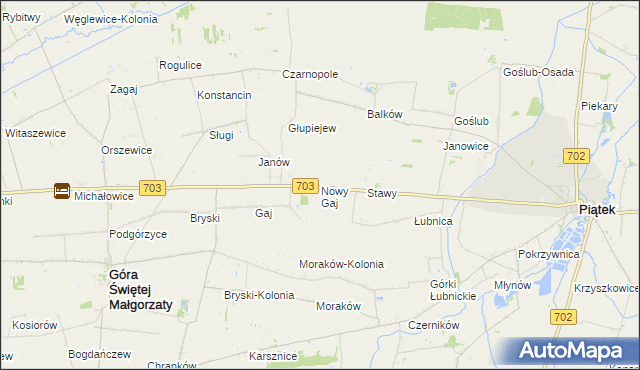 mapa Nowy Gaj gmina Góra Świętej Małgorzaty, Nowy Gaj gmina Góra Świętej Małgorzaty na mapie Targeo