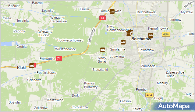 mapa Nowy Świat gmina Bełchatów, Nowy Świat gmina Bełchatów na mapie Targeo