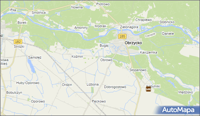 mapa Obrowo gmina Obrzycko, Obrowo gmina Obrzycko na mapie Targeo