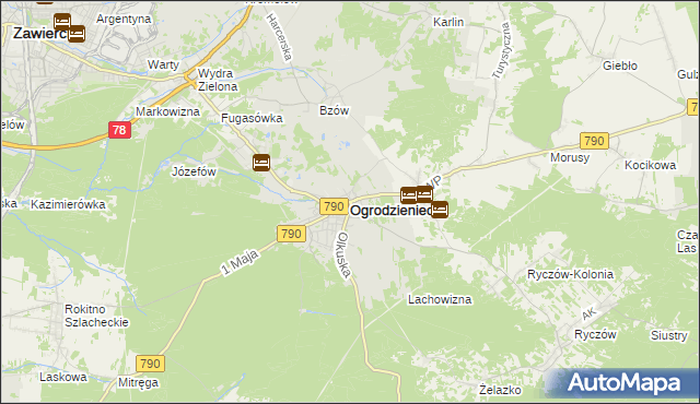 mapa Ogrodzieniec powiat zawierciański, Ogrodzieniec powiat zawierciański na mapie Targeo