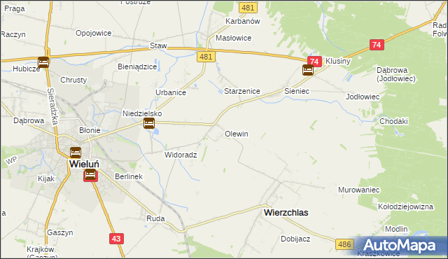 mapa Olewin gmina Wieluń, Olewin gmina Wieluń na mapie Targeo