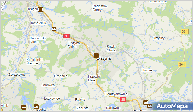 mapa Olszyna powiat lubański, Olszyna powiat lubański na mapie Targeo