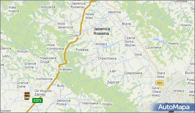 mapa Orzechówka gmina Jasienica Rosielna, Orzechówka gmina Jasienica Rosielna na mapie Targeo