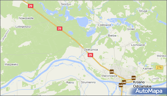 mapa Osiecznica gmina Krosno Odrzańskie, Osiecznica gmina Krosno Odrzańskie na mapie Targeo