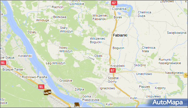 mapa Osiek gmina Fabianki, Osiek gmina Fabianki na mapie Targeo