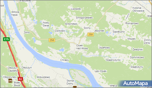 mapa Osiek nad Wisłą, Osiek nad Wisłą na mapie Targeo