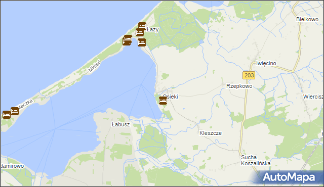 mapa Osieki gmina Sianów, Osieki gmina Sianów na mapie Targeo