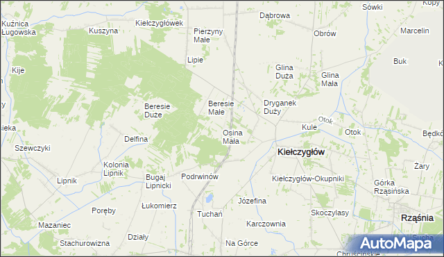 mapa Osina Mała gmina Kiełczygłów, Osina Mała gmina Kiełczygłów na mapie Targeo