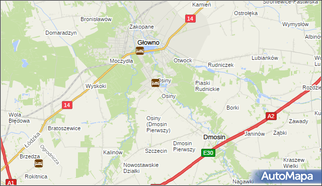 mapa Osiny gmina Dmosin, Osiny gmina Dmosin na mapie Targeo
