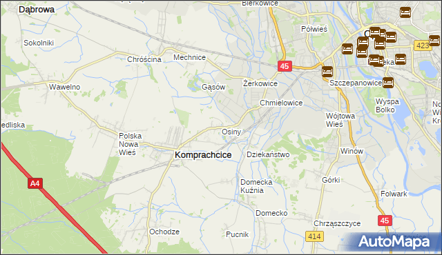 mapa Osiny gmina Komprachcice, Osiny gmina Komprachcice na mapie Targeo