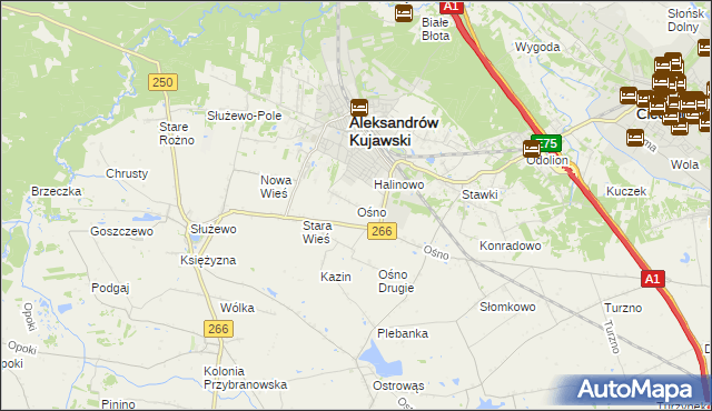 mapa Ośno gmina Aleksandrów Kujawski, Ośno gmina Aleksandrów Kujawski na mapie Targeo