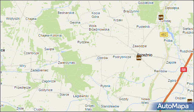 mapa Ostrów gmina Brzeźnio, Ostrów gmina Brzeźnio na mapie Targeo