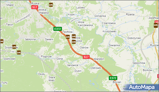 mapa Ostrów gmina Celestynów, Ostrów gmina Celestynów na mapie Targeo