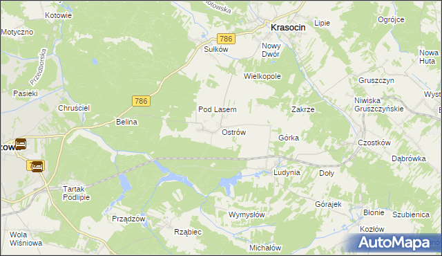 mapa Ostrów gmina Krasocin, Ostrów gmina Krasocin na mapie Targeo