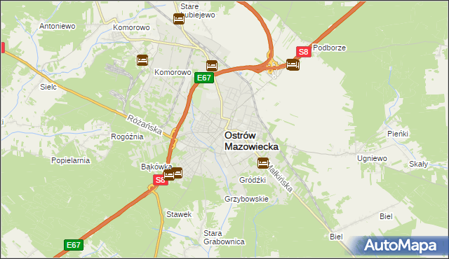 mapa Ostrów Mazowiecka, Ostrów Mazowiecka na mapie Targeo