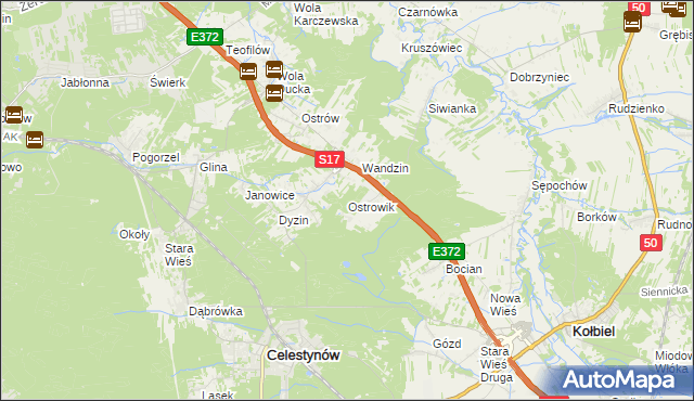 mapa Ostrowik gmina Celestynów, Ostrowik gmina Celestynów na mapie Targeo