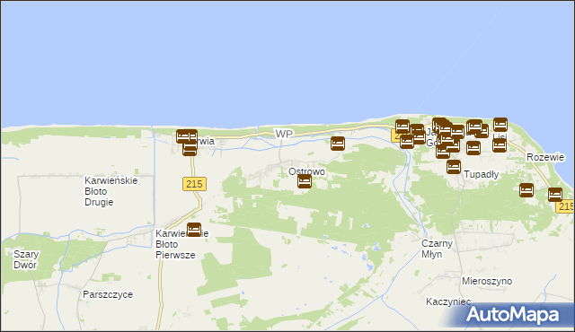 mapa Ostrowo gmina Władysławowo, Ostrowo gmina Władysławowo na mapie Targeo