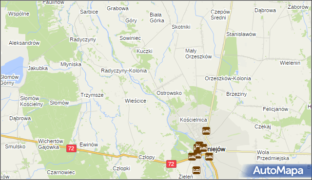 mapa Ostrowsko gmina Uniejów, Ostrowsko gmina Uniejów na mapie Targeo