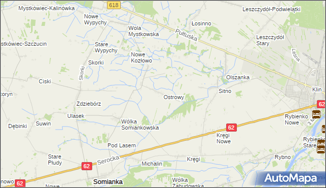 mapa Ostrowy gmina Somianka, Ostrowy gmina Somianka na mapie Targeo