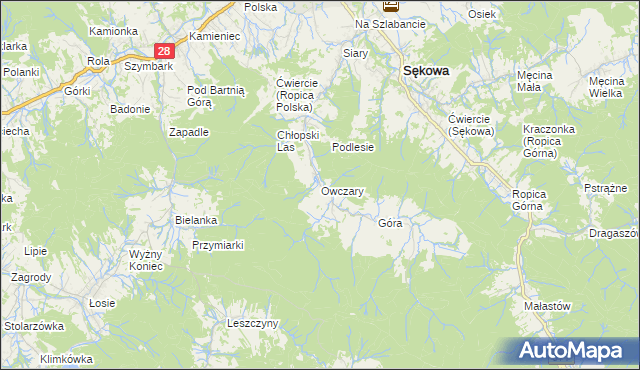 mapa Owczary gmina Sękowa, Owczary gmina Sękowa na mapie Targeo