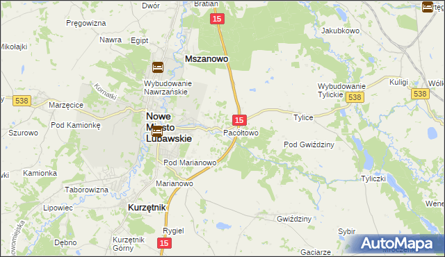 mapa Pacółtowo gmina Nowe Miasto Lubawskie, Pacółtowo gmina Nowe Miasto Lubawskie na mapie Targeo