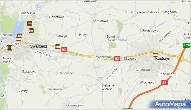 mapa Paczkowo gmina Swarzędz, Paczkowo gmina Swarzędz na mapie Targeo