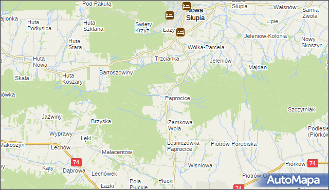 mapa Paprocice, Paprocice na mapie Targeo