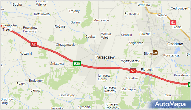 mapa Parzęczew powiat zgierski, Parzęczew powiat zgierski na mapie Targeo