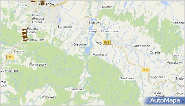 mapa Pastwiska gmina Zarszyn, Pastwiska gmina Zarszyn na mapie Targeo