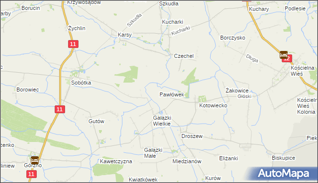 mapa Pawłówek gmina Nowe Skalmierzyce, Pawłówek gmina Nowe Skalmierzyce na mapie Targeo
